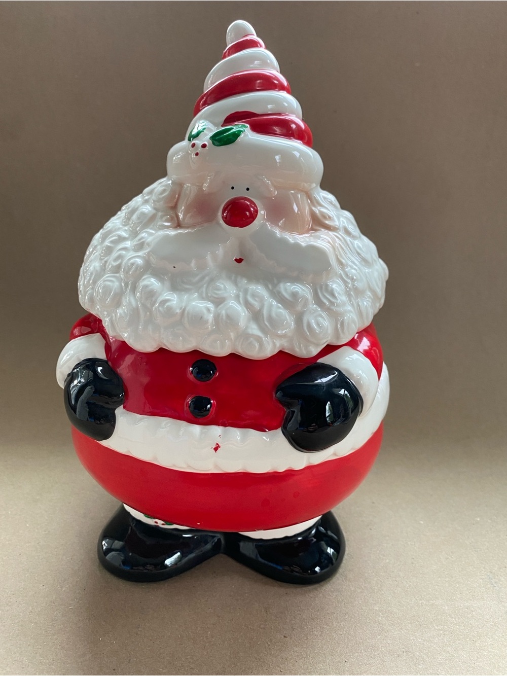 Holiday Santa Ceramic Cookie Jar in Red and White